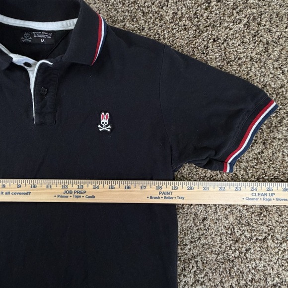 Psycho Bunny Black Polo Red/Blue Trim Logo Shirt Mens Medium Short Sleeve - Picture 5 of 7